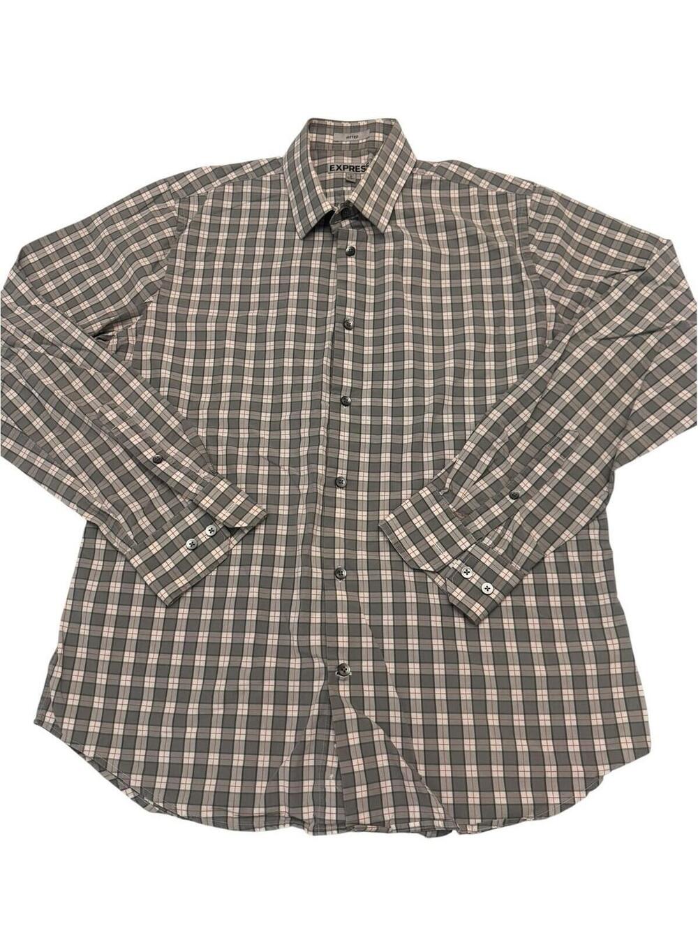 Men's Express Fitted Plaid Long Sleeve Button Down Large